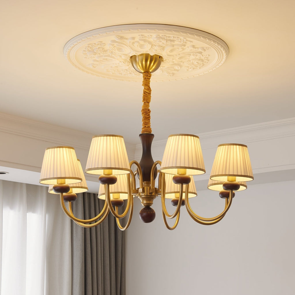 Erthaos Chandelier Bois Tissu Plissé Élégance Traditionnelle - Neutralighting