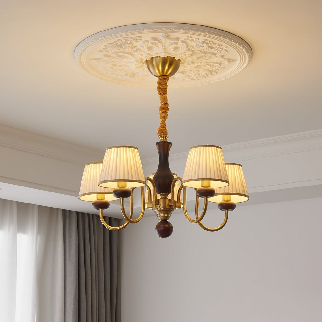 Erthaos Chandelier Bois Tissu Plissé Élégance Traditionnelle - Neutralighting