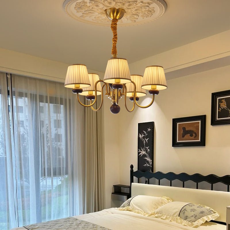 Erthaos Chandelier Bois Tissu Plissé Élégance Traditionnelle - Neutralighting