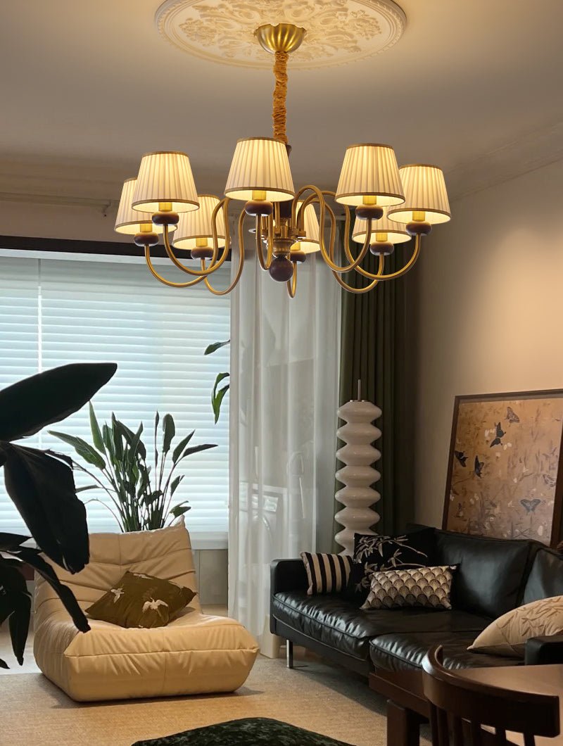Erthaos Chandelier Bois Tissu Plissé Élégance Traditionnelle - Neutralighting