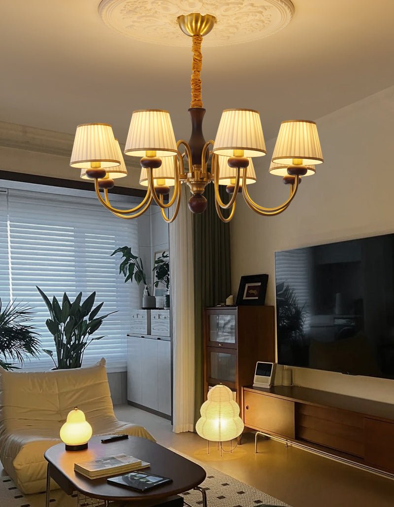 Erthaos Chandelier Bois Tissu Plissé Élégance Traditionnelle - Neutralighting