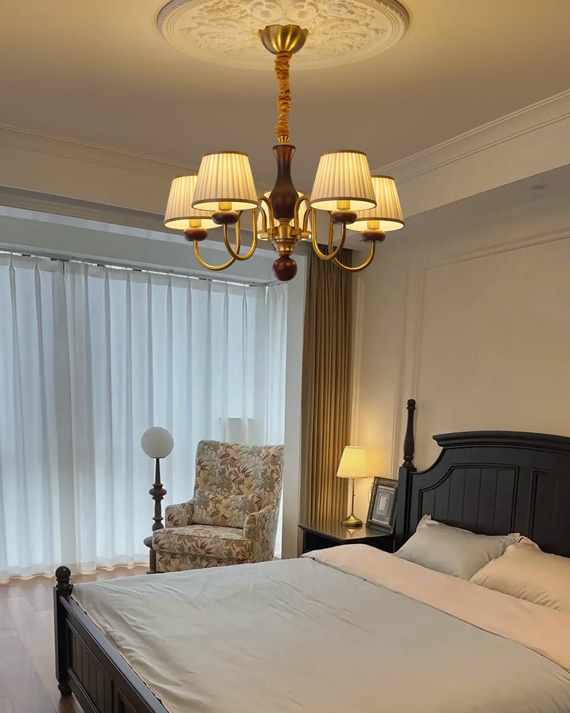Erthaos Chandelier Bois Tissu Plissé Élégance Traditionnelle - Neutralighting