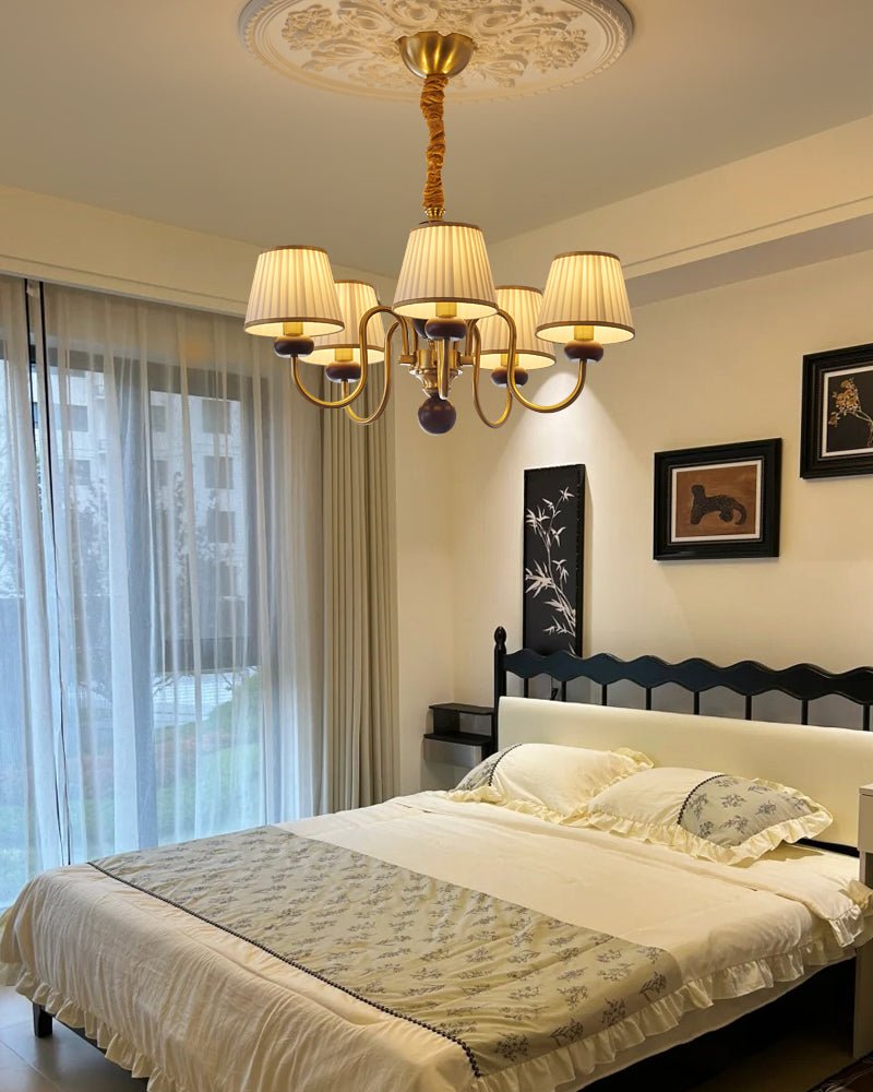 Erthaos Chandelier Bois Tissu Plissé Élégance Traditionnelle - Neutralighting