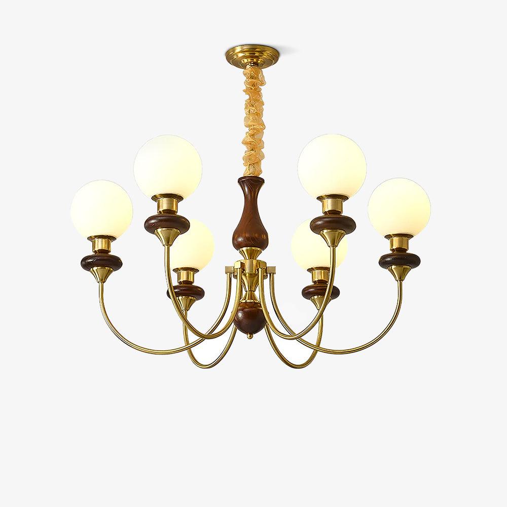 Lustra Chandelier Rétro Laiton Noyer Verre - Neutralighting