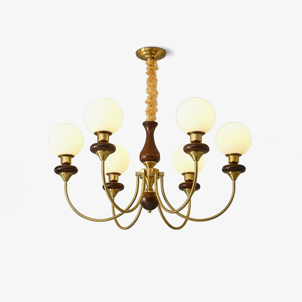 Lustra Chandelier Rétro Laiton Noyer Verre - Neutralighting