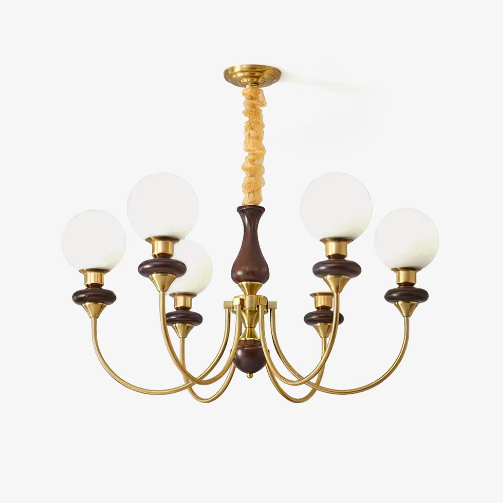 Lustra Chandelier Rétro Laiton Noyer Verre - Neutralighting