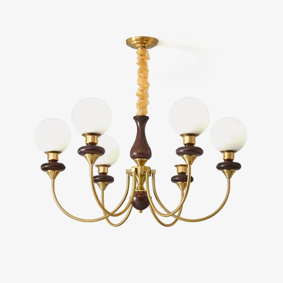 Lustra Chandelier Rétro Laiton Noyer Verre - Neutralighting