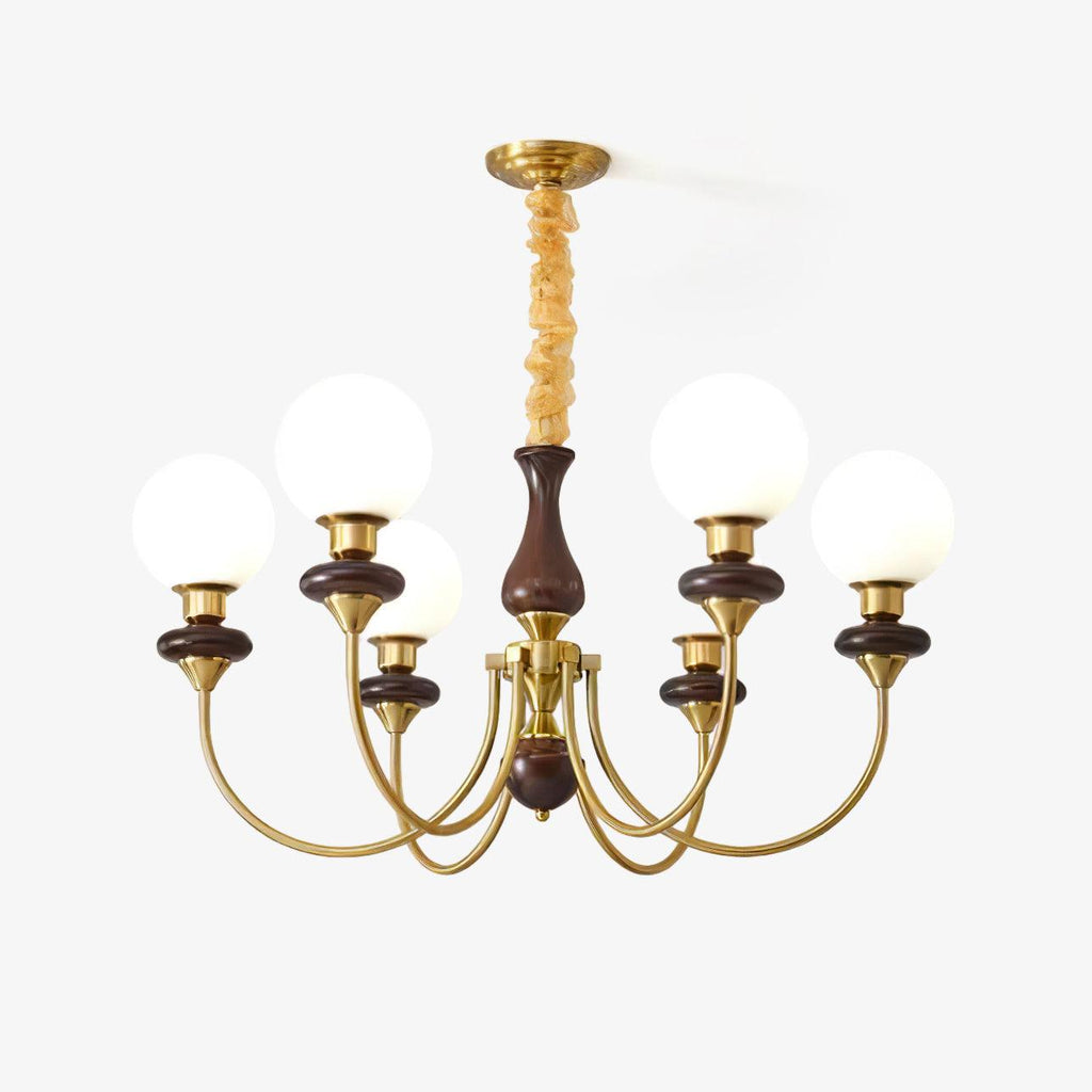 Lustra Chandelier Rétro Laiton Noyer Verre - Neutralighting