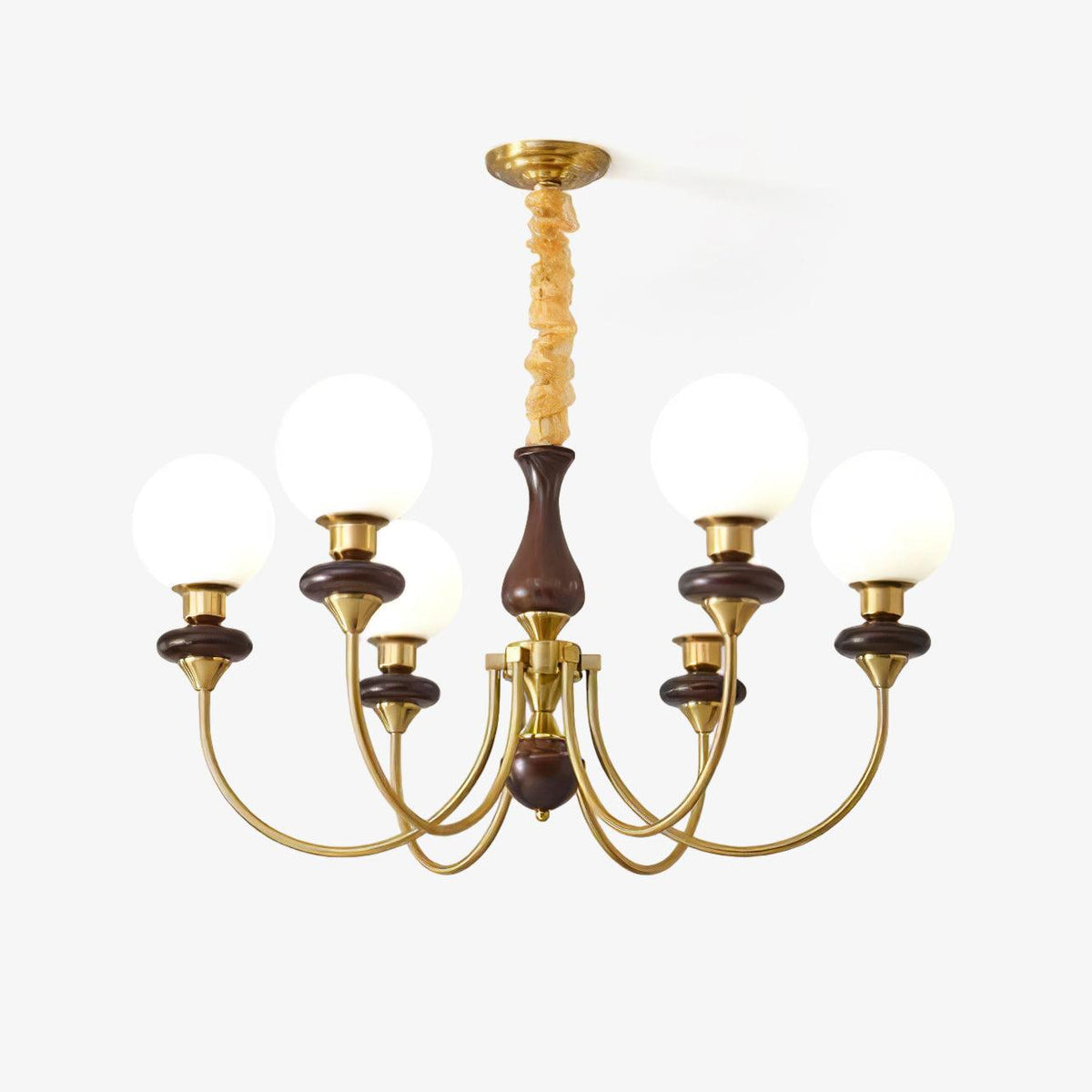 Lustra Chandelier Rétro Laiton Noyer Verre - Neutralighting