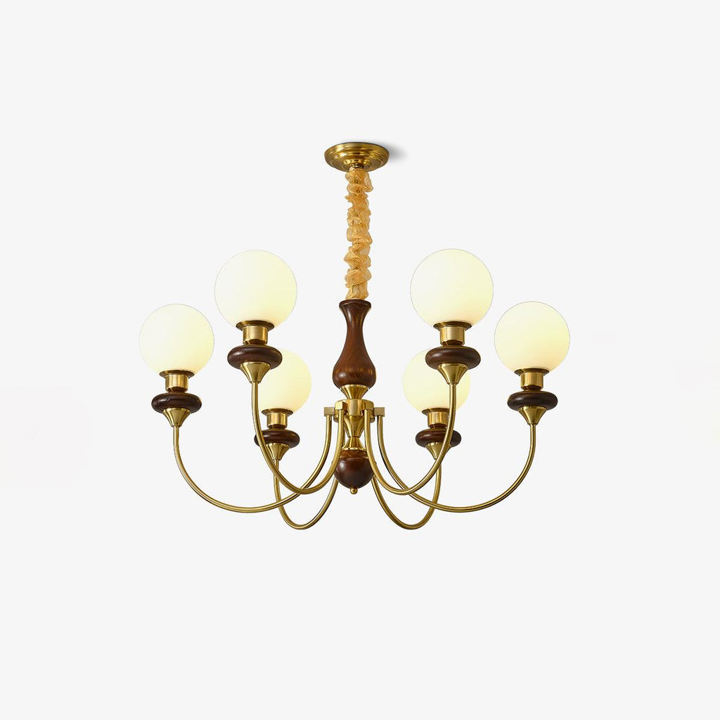 Lustra Chandelier Rétro Laiton Noyer Verre - Neutralighting