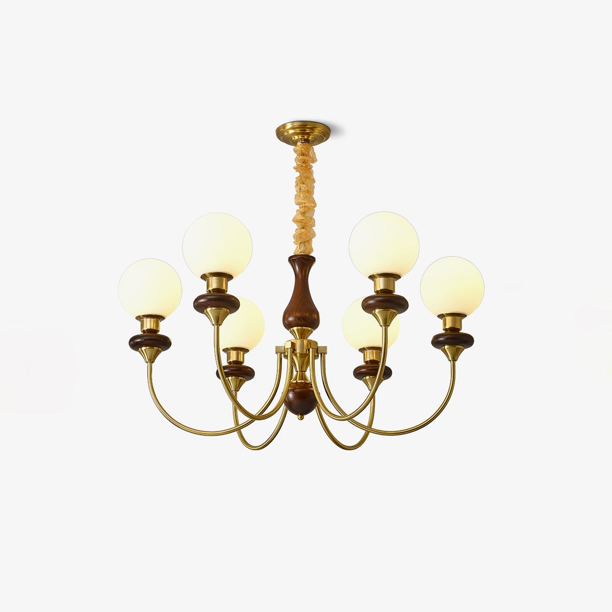 Lustra Chandelier Rétro Laiton Noyer Verre - Neutralighting