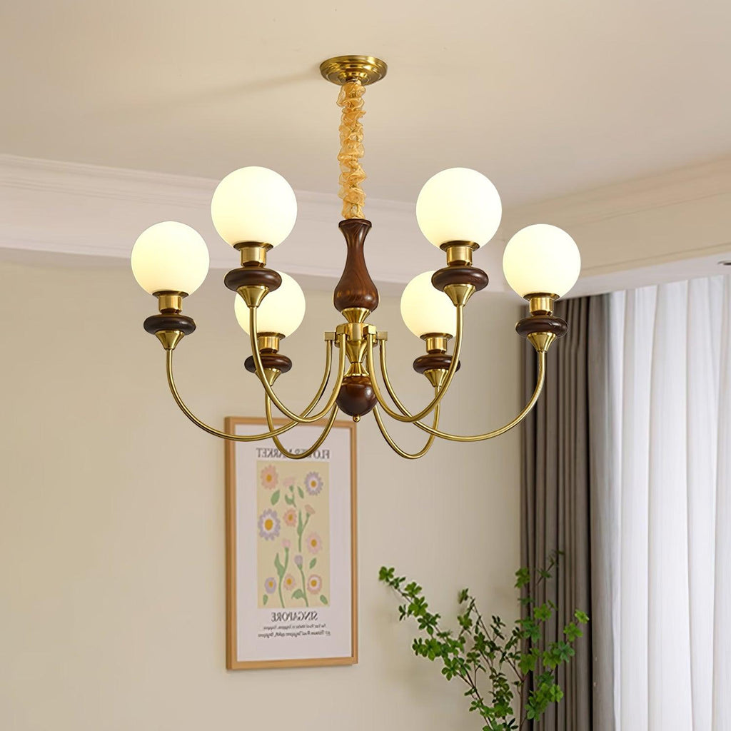 Lustra Chandelier Rétro Laiton Noyer Verre - Neutralighting
