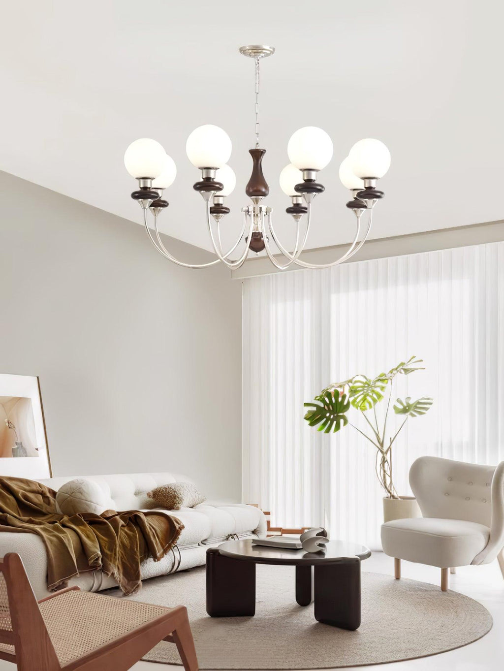 Lustra Chandelier Rétro Laiton Noyer Verre - Neutralighting
