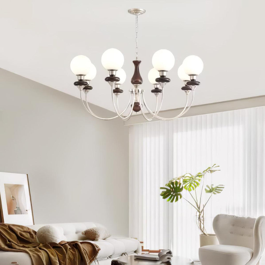 Lustra Chandelier Rétro Laiton Noyer Verre - Neutralighting