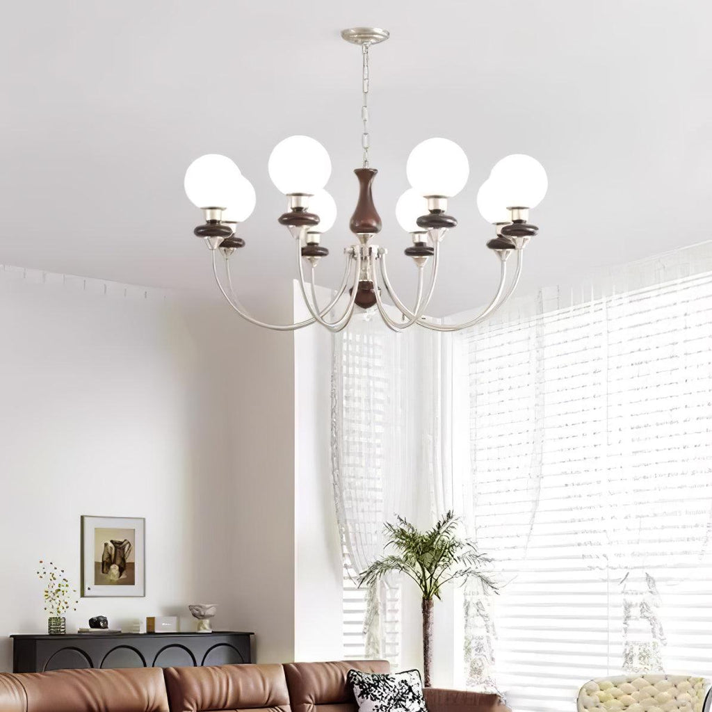 Lustra Chandelier Rétro Laiton Noyer Verre - Neutralighting