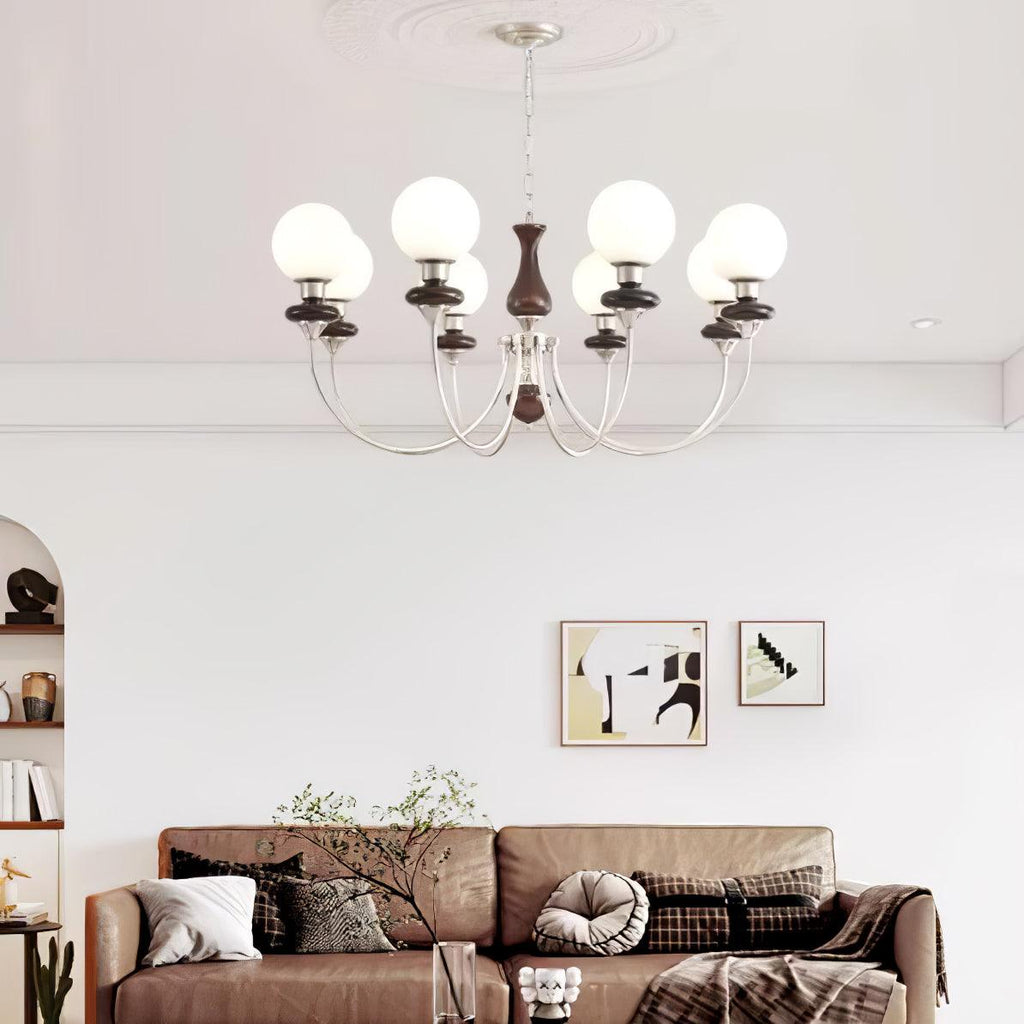 Lustra Chandelier Rétro Laiton Noyer Verre - Neutralighting