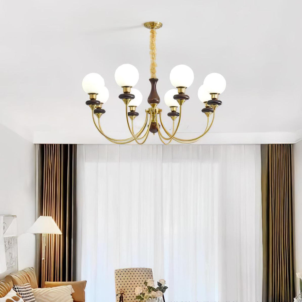 Lustra Chandelier Rétro Laiton Noyer Verre - Neutralighting
