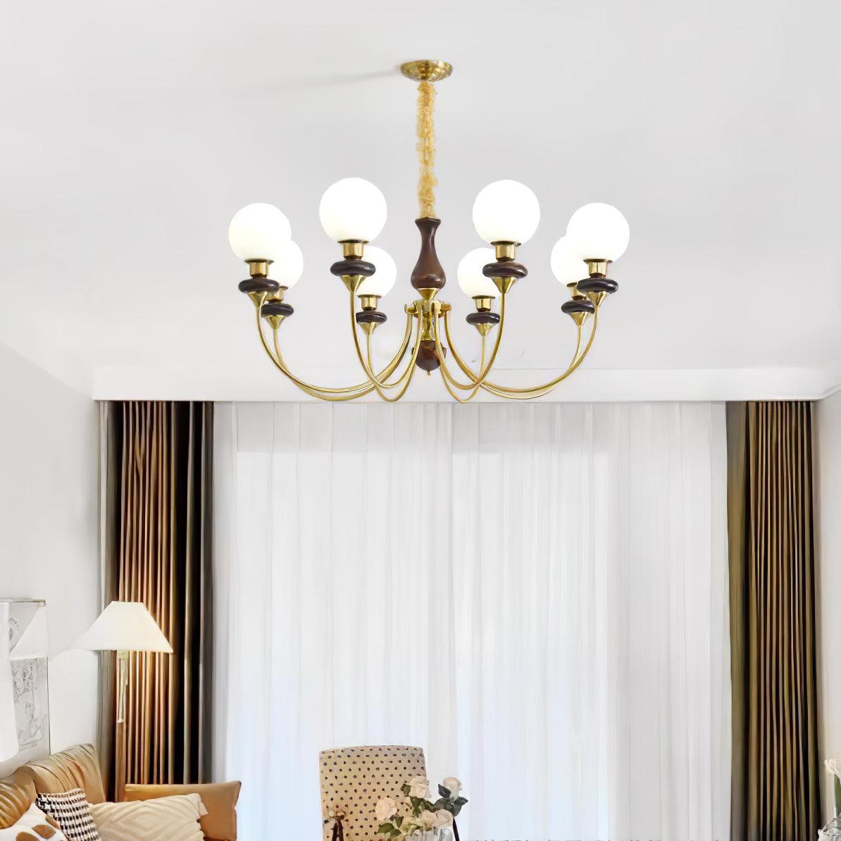 Lustra Chandelier Rétro Laiton Noyer Verre - Neutralighting