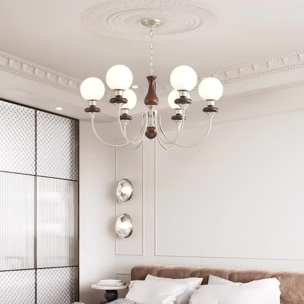 Lustra Chandelier Rétro Laiton Noyer Verre - Neutralighting