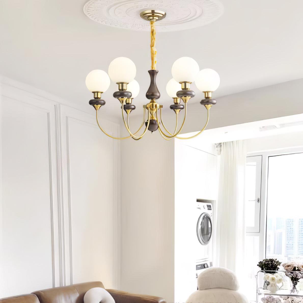 Lustra Chandelier Rétro Laiton Noyer Verre - Neutralighting