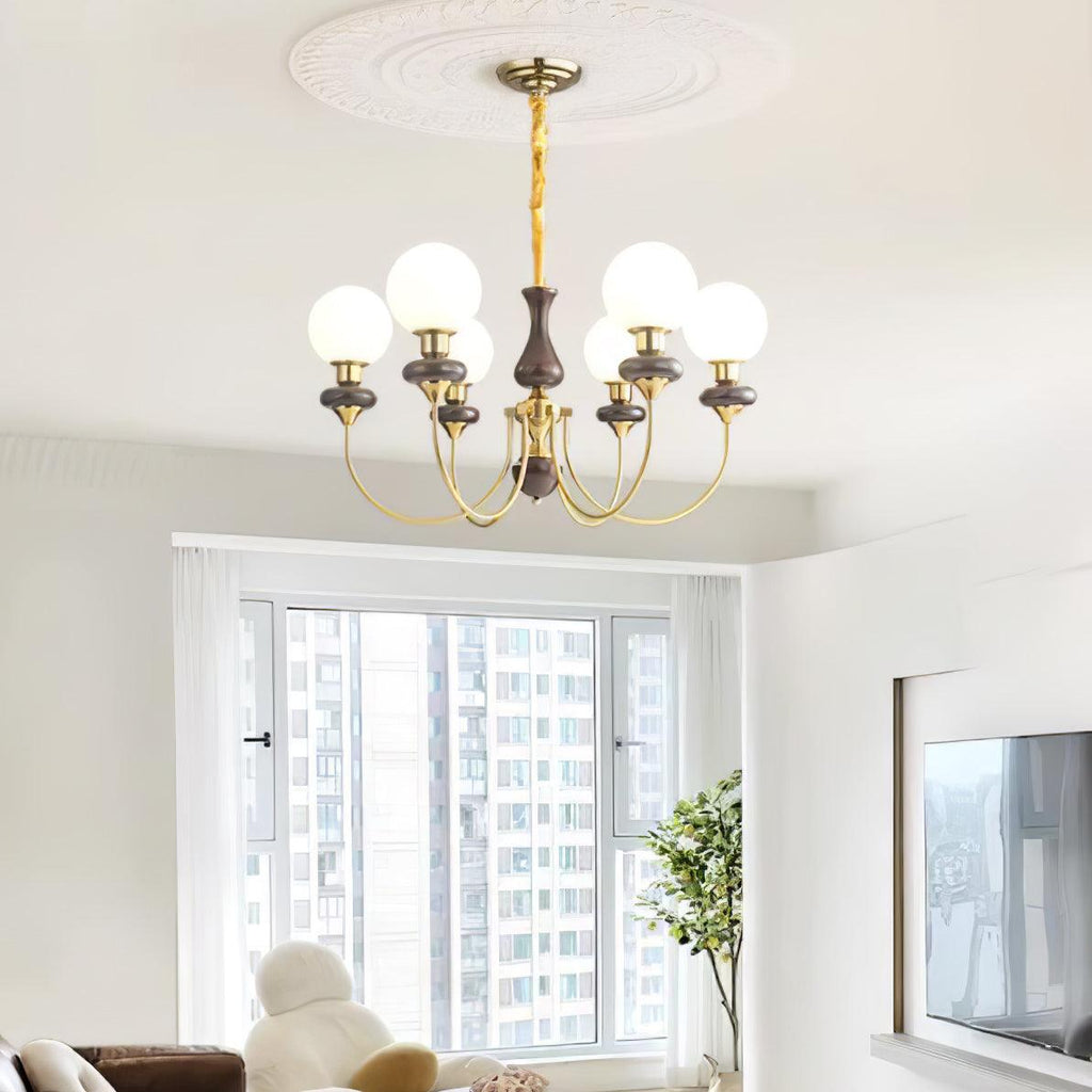 Lustra Chandelier Rétro Laiton Noyer Verre - Neutralighting