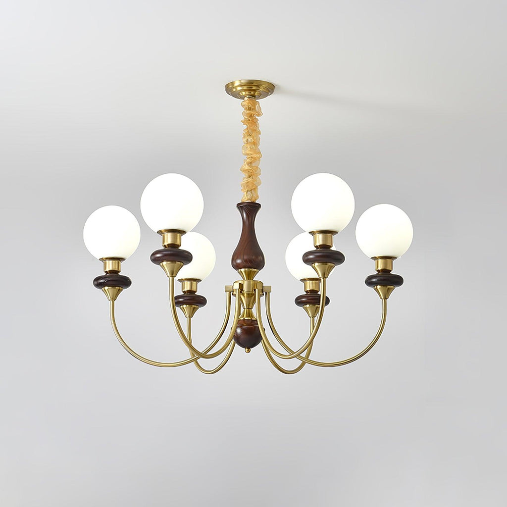 Lustra Chandelier Rétro Laiton Noyer Verre - Neutralighting