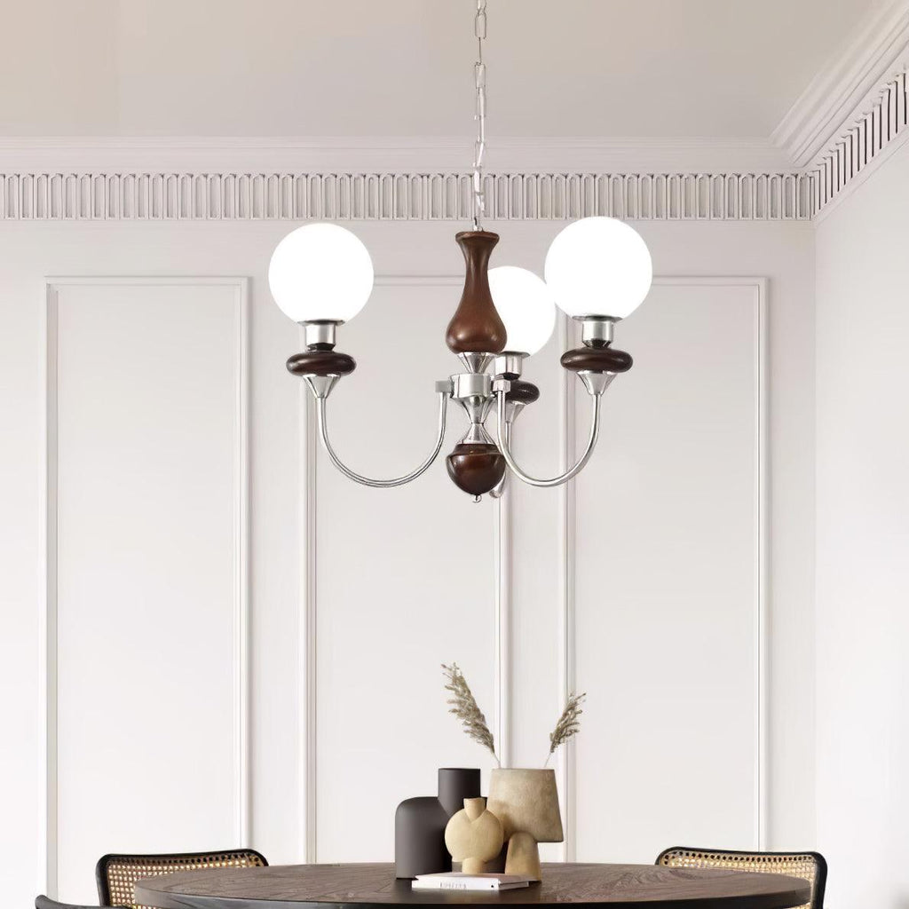 Lustra Chandelier Rétro Laiton Noyer Verre - Neutralighting
