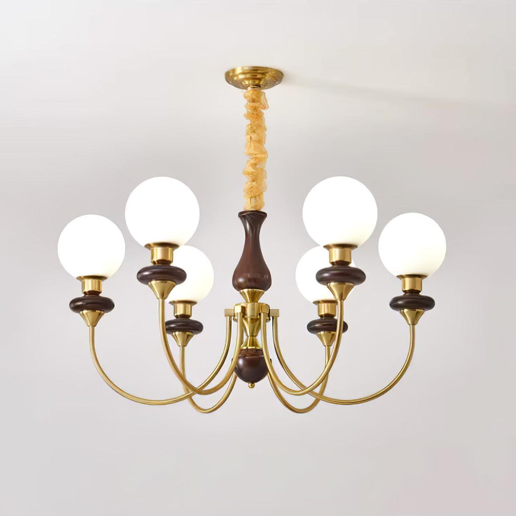 Lustra Chandelier Rétro Laiton Noyer Verre - Neutralighting