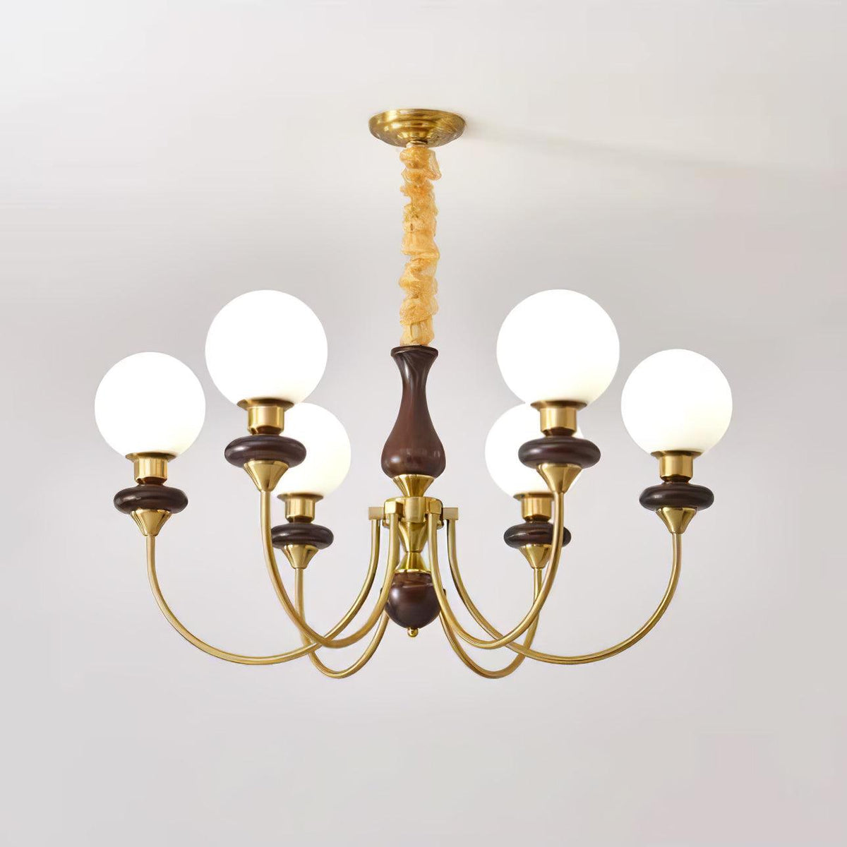Lustra Chandelier Rétro Laiton Noyer Verre - Neutralighting