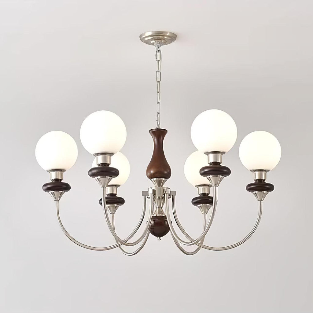Lustra Chandelier Rétro Laiton Noyer Verre - Neutralighting