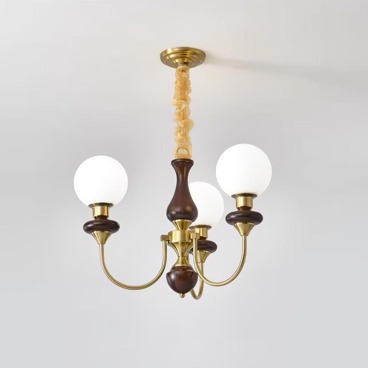 Lustra Chandelier Rétro Laiton Noyer Verre - Neutralighting