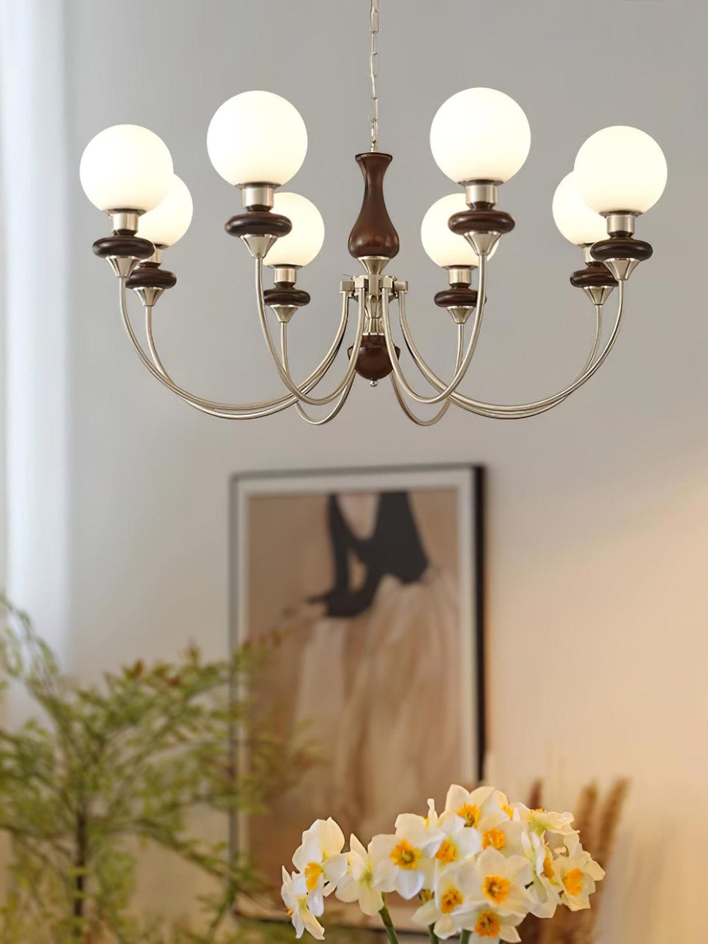 Lustra Chandelier Rétro Laiton Noyer Verre - Neutralighting