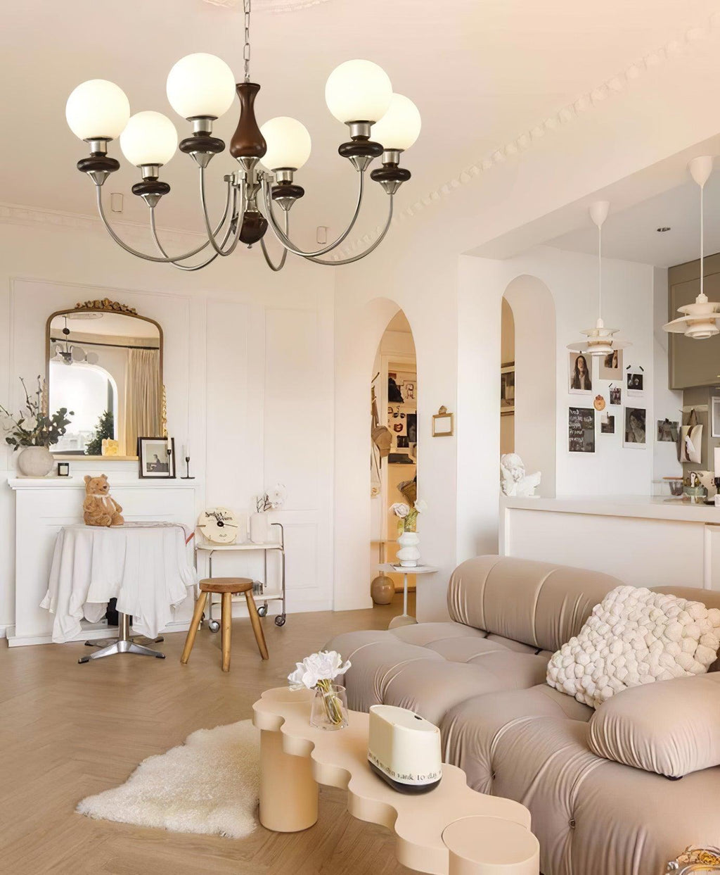 Lustra Chandelier Rétro Laiton Noyer Verre - Neutralighting