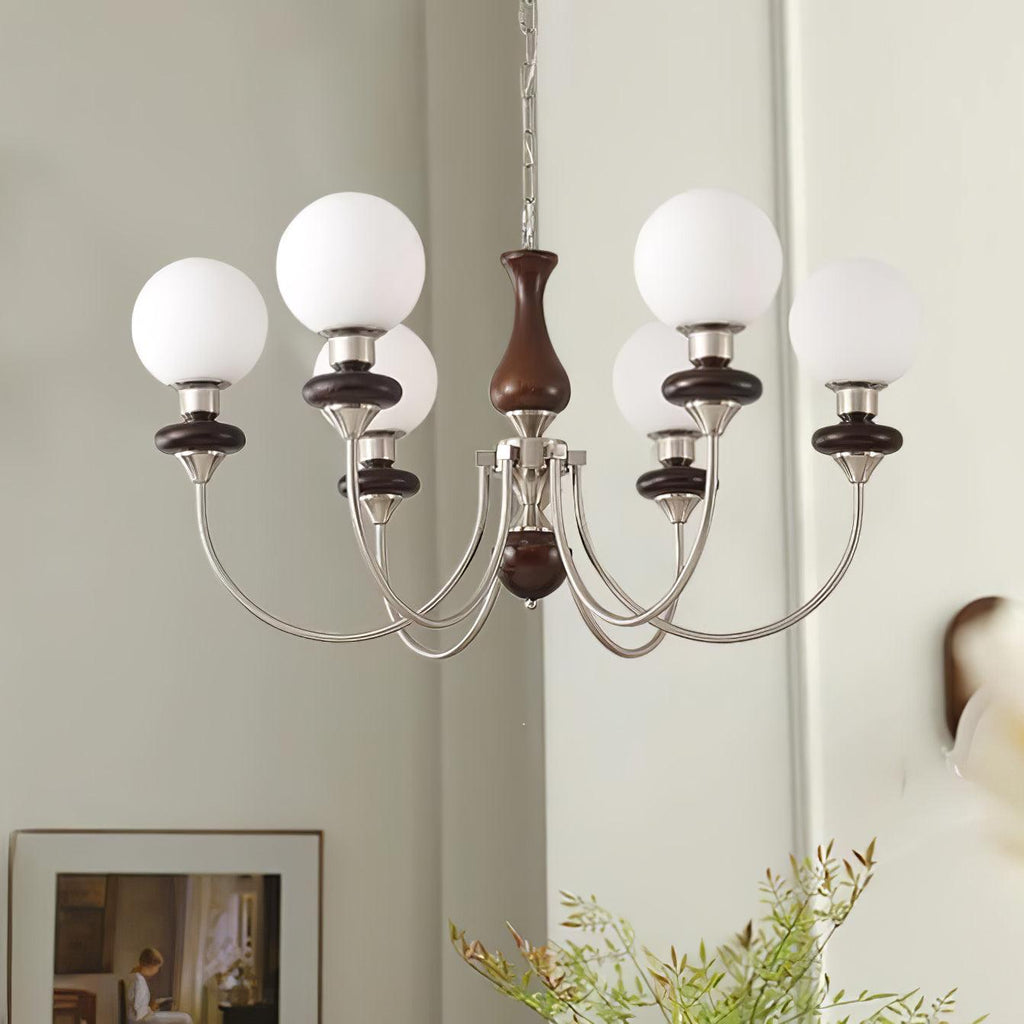 Lustra Chandelier Rétro Laiton Noyer Verre - Neutralighting