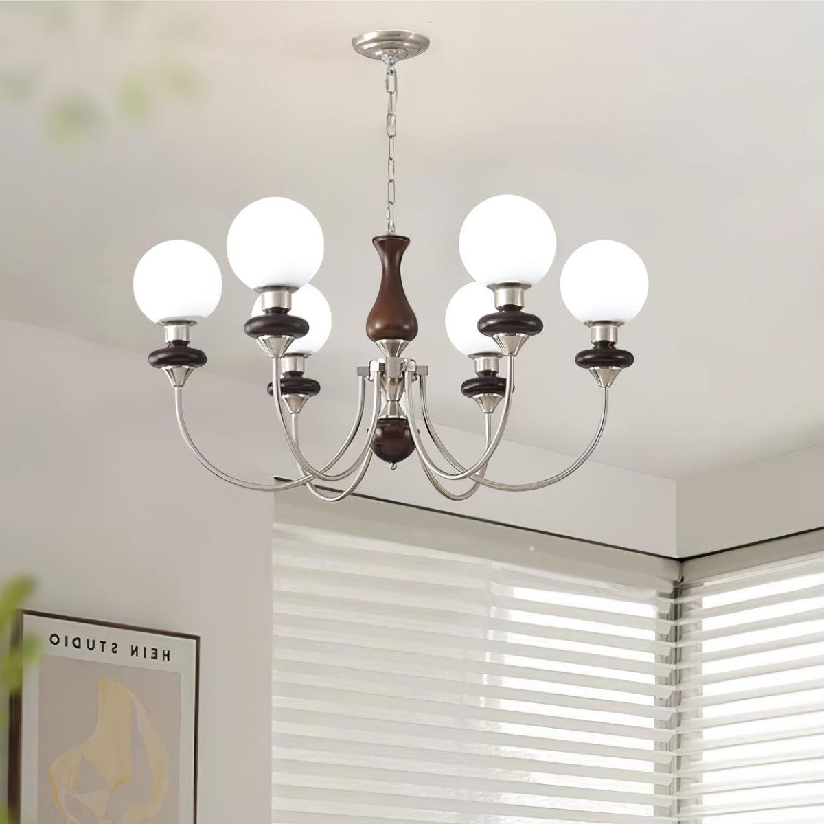 Lustra Chandelier Rétro Laiton Noyer Verre - Neutralighting