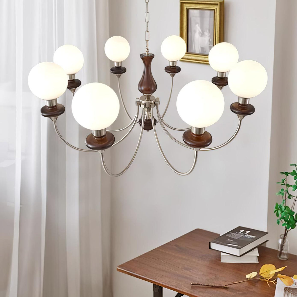 Lustra Chandelier Rétro Laiton Noyer Verre - Neutralighting