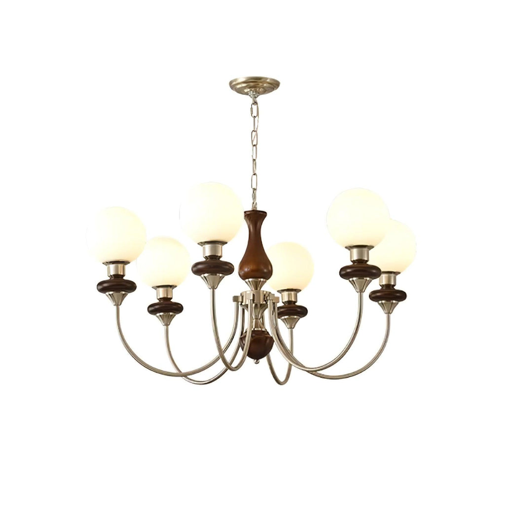 Lustra Chandelier Rétro Laiton Noyer Verre - Neutralighting