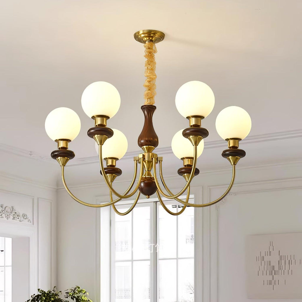 Lustra Chandelier Rétro Laiton Noyer Verre - Neutralighting