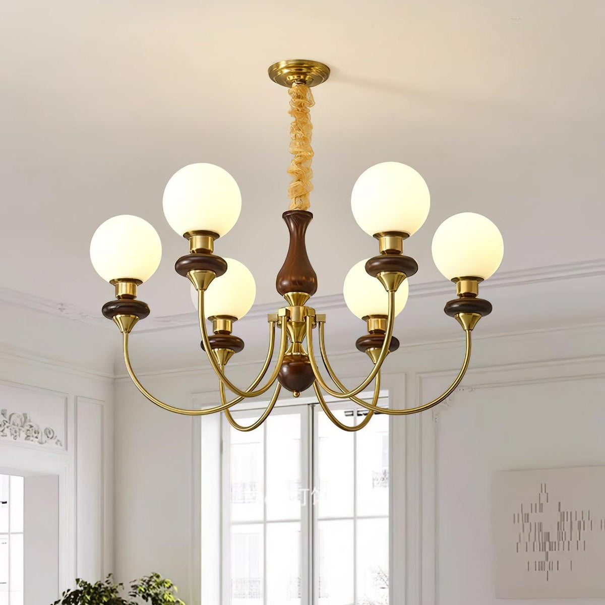 Lustra Chandelier Rétro Laiton Noyer Verre - Neutralighting
