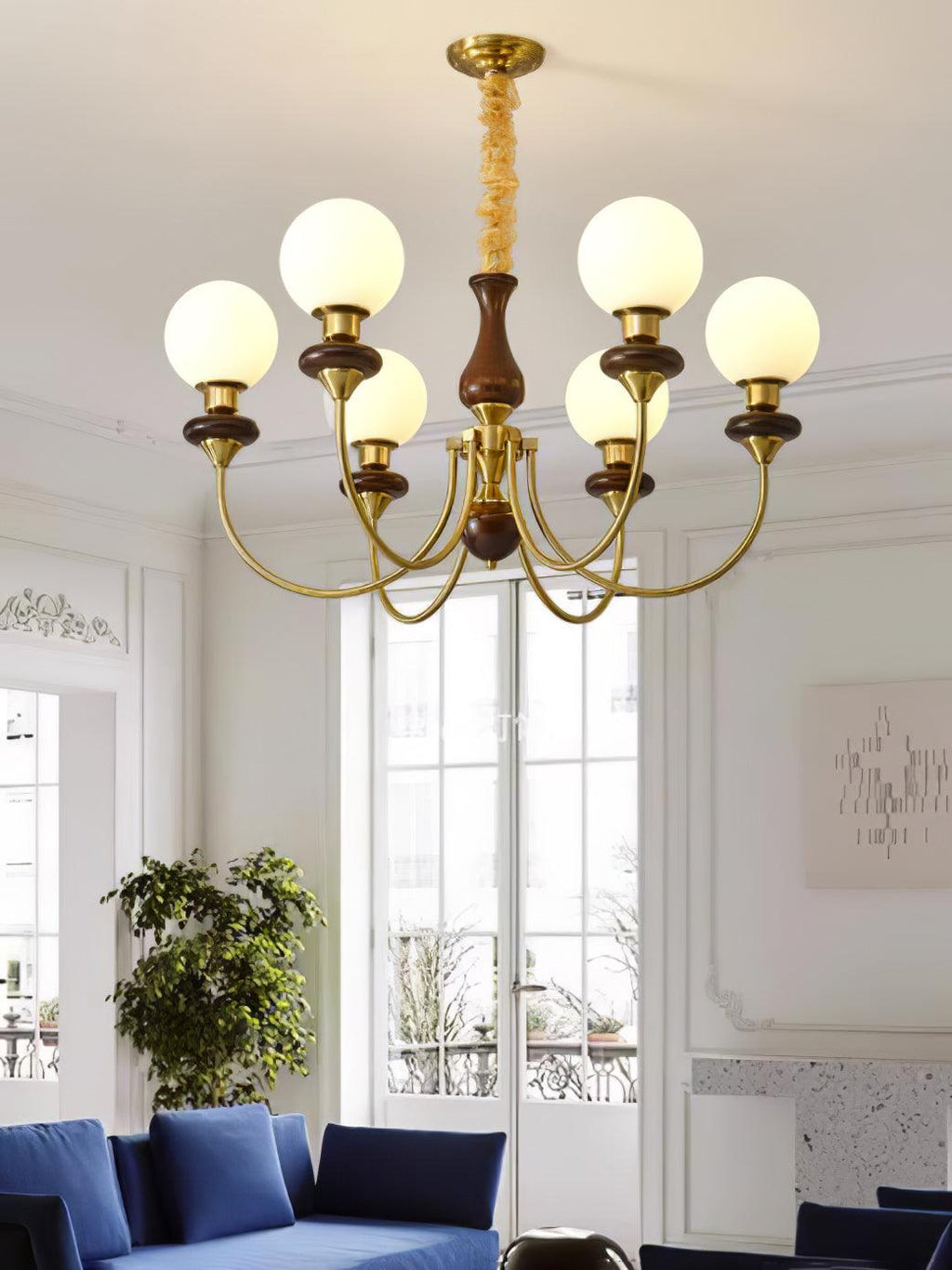 Lustra Chandelier Rétro Laiton Noyer Verre - Neutralighting