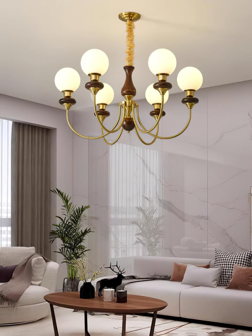 Lustra Chandelier Rétro Laiton Noyer Verre - Neutralighting