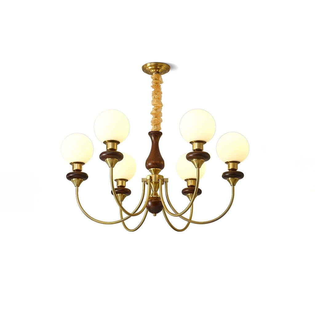Lustra Chandelier Rétro Laiton Noyer Verre - Neutralighting