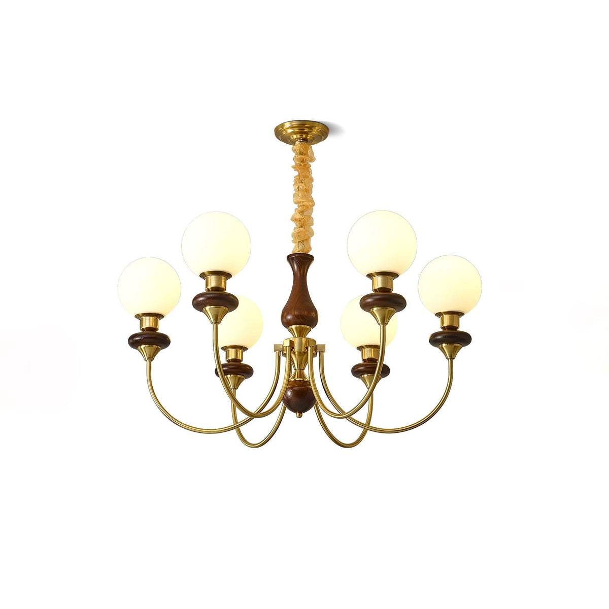 Lustra Chandelier Rétro Laiton Noyer Verre - Neutralighting
