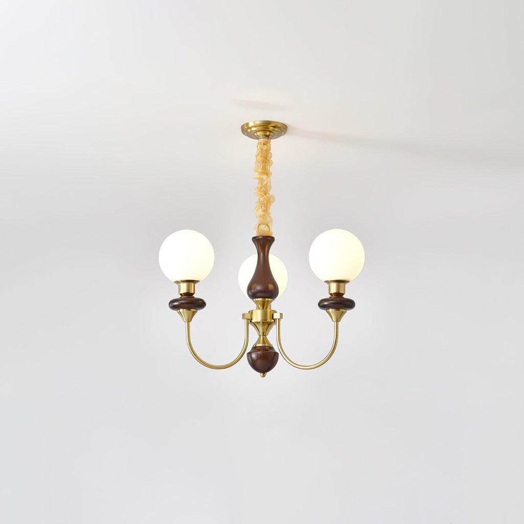 Lustra Chandelier Rétro Laiton Noyer Verre - Neutralighting