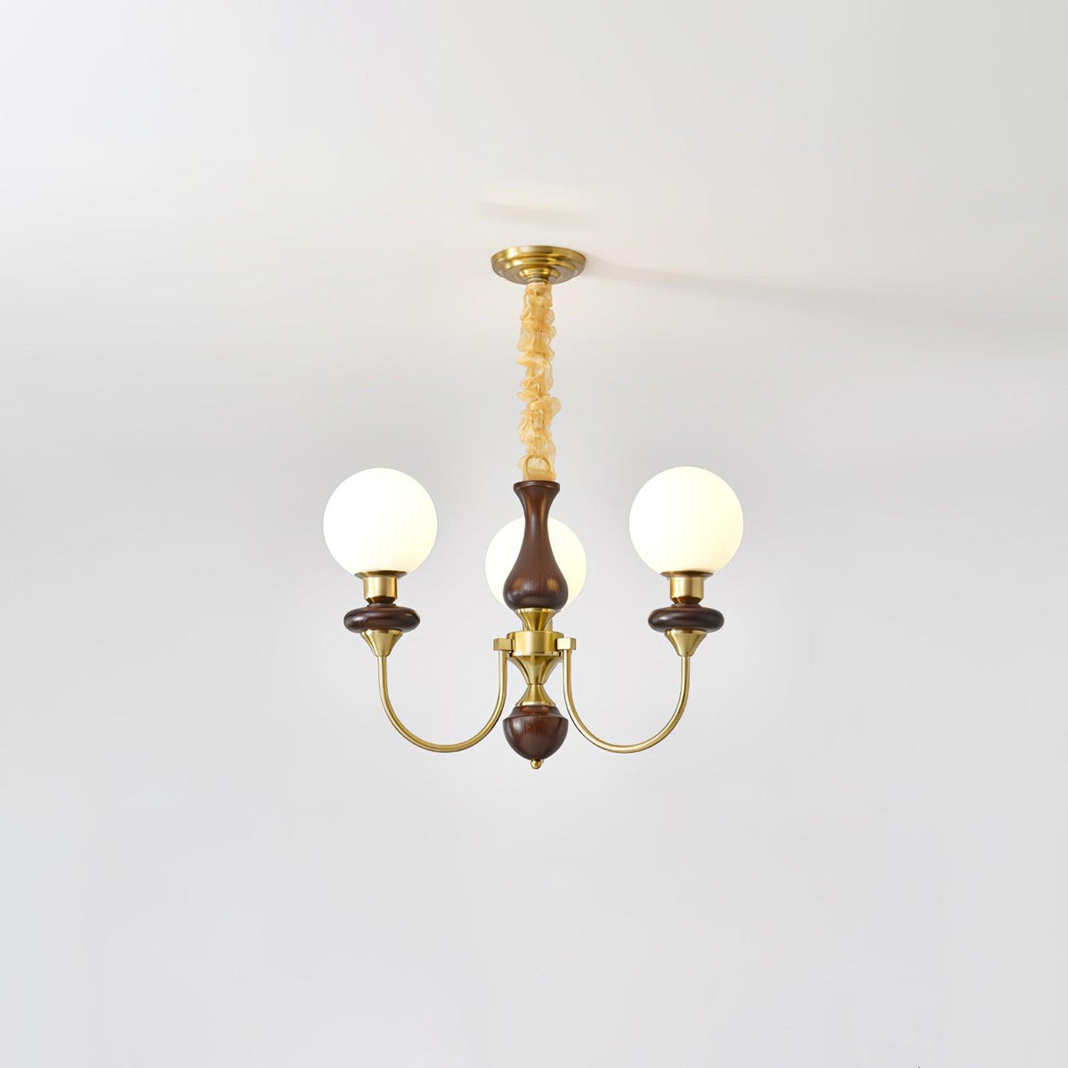 Lustra Chandelier Rétro Laiton Noyer Verre - Neutralighting