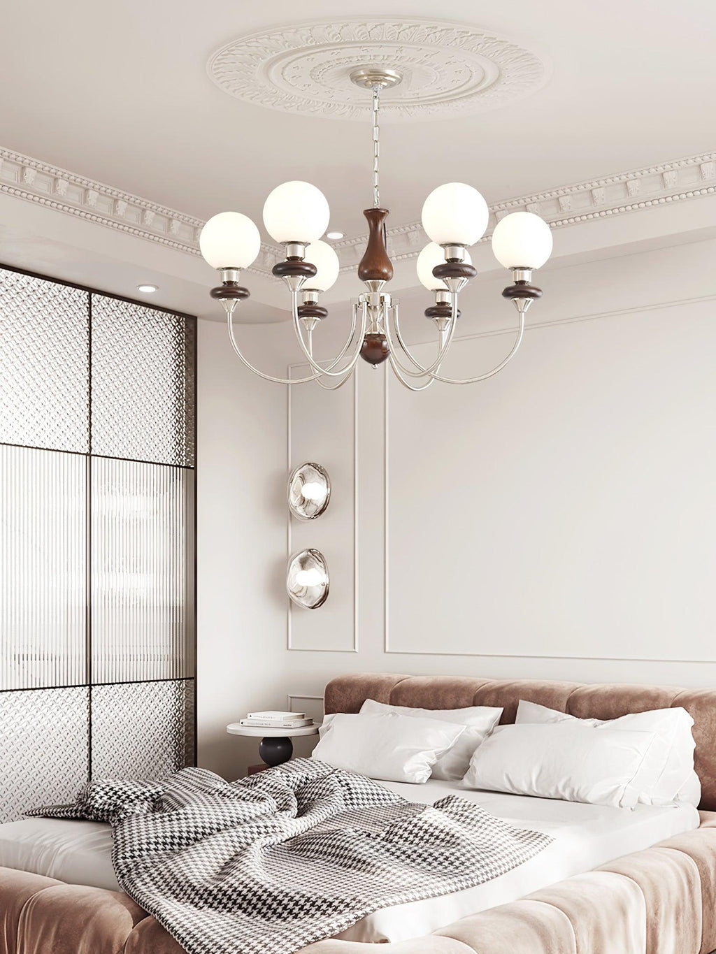 Lustra Chandelier Rétro Laiton Noyer Verre - Neutralighting