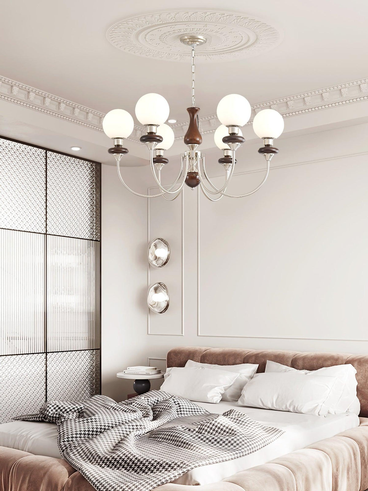 Lustra Chandelier Rétro Laiton Noyer Verre - Neutralighting
