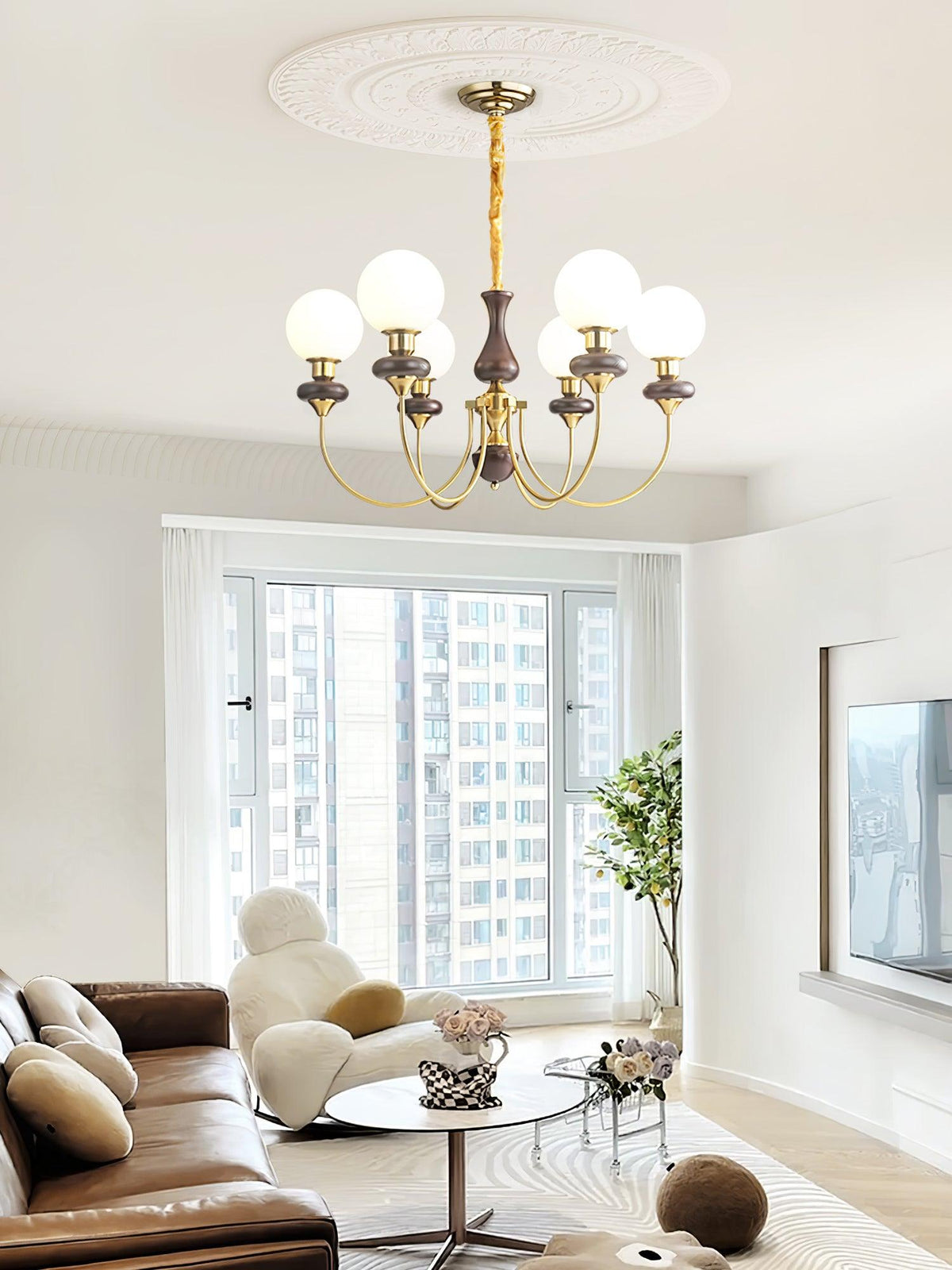 Lustra Chandelier Rétro Laiton Noyer Verre - Neutralighting