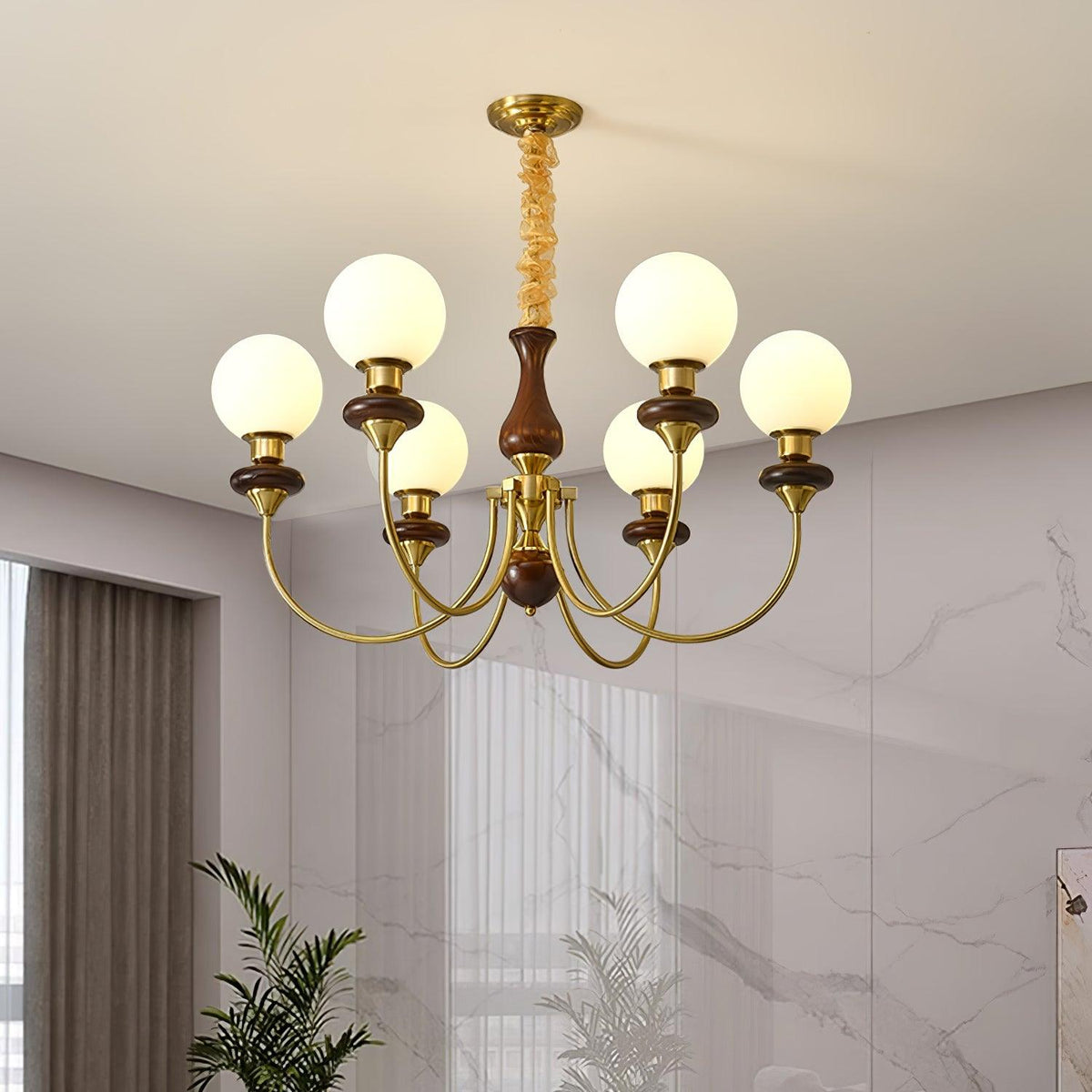 Lustra Chandelier Rétro Laiton Noyer Verre - Neutralighting