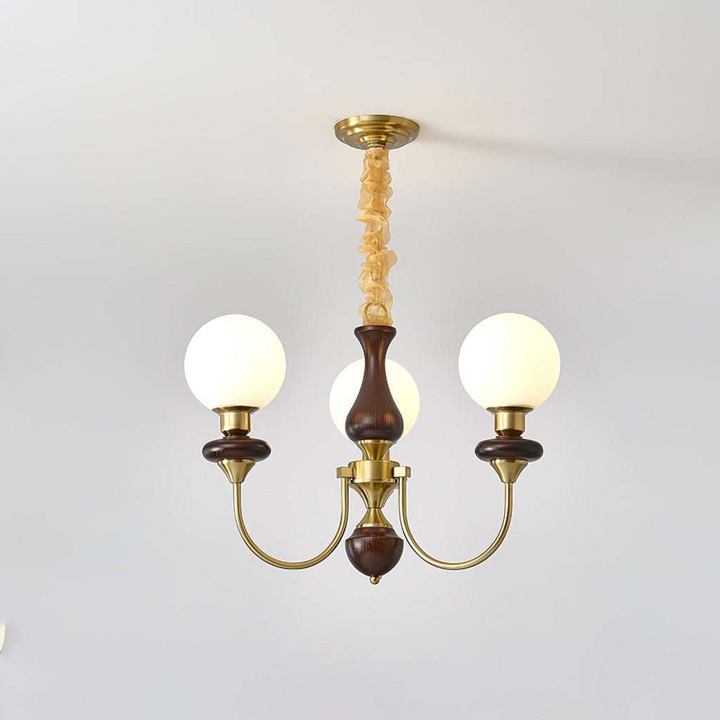 Lustra Chandelier Rétro Laiton Noyer Verre - Neutralighting